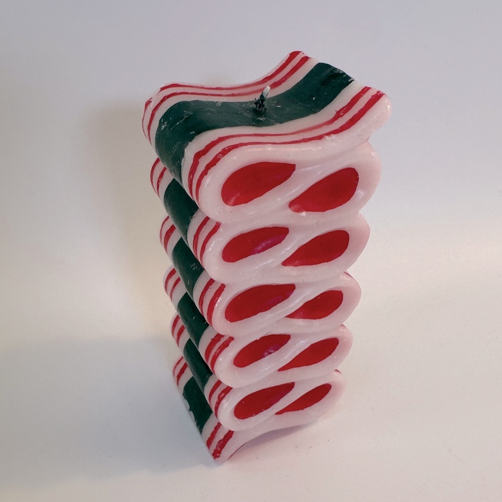 VTG Ribbon Candy Christmas Red White‎ Green Shaped Candle